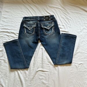 Miss Me Women's Straight Leg Jeans - Blue with Silver Accents